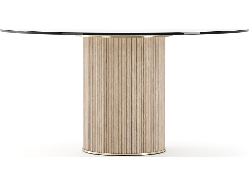 Rhythm 60-Inch Round Glass Top Dining Table in Sun Drenched Oak