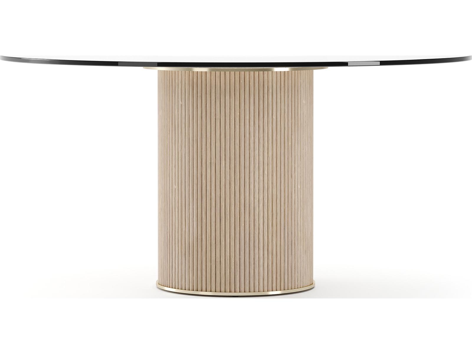 Rhythm 60-Inch Round Glass Top Dining Table in Sun Drenched Oak