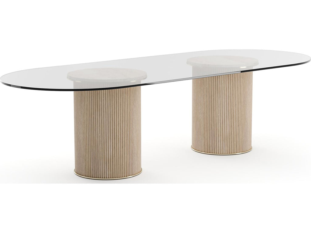 Rhythm Oval Glass Top Dining Table Sun Drenched Oak and Lucent Bronze Metallic