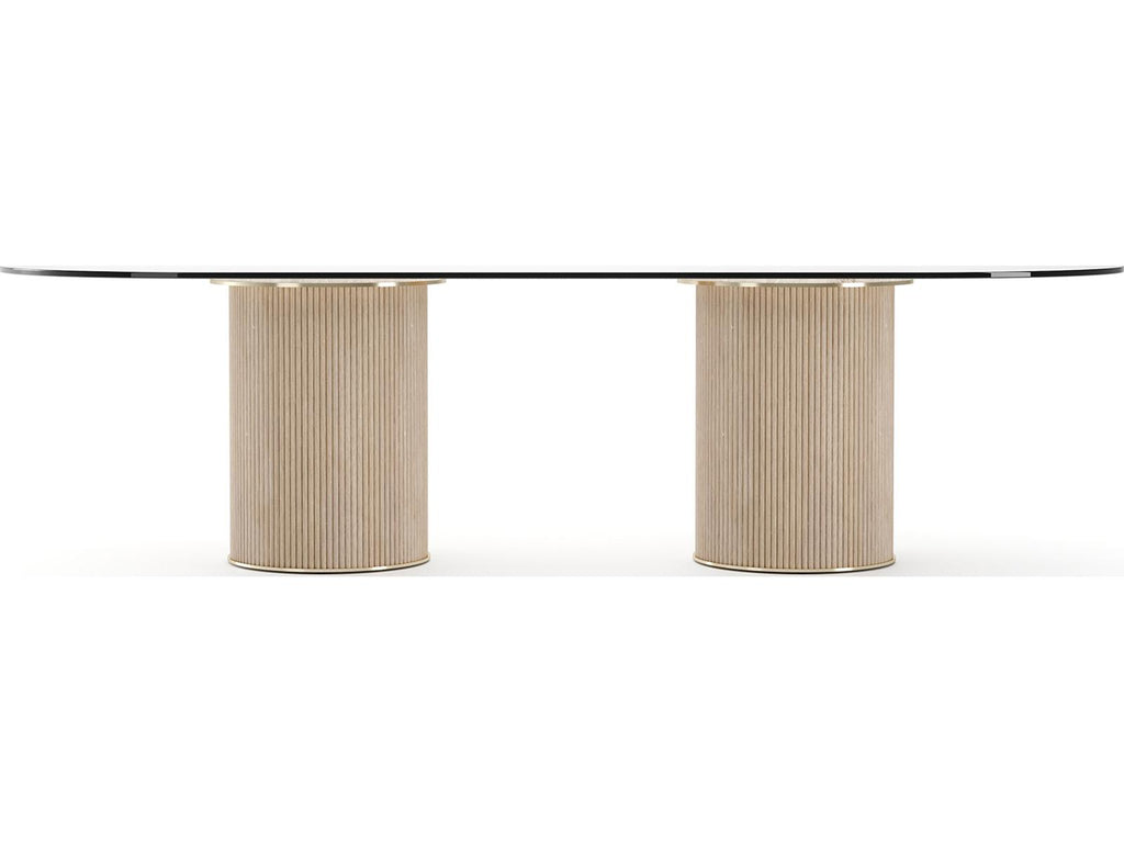 Rhythm Oval Glass Top Dining Table Sun Drenched Oak and Lucent Bronze Metallic