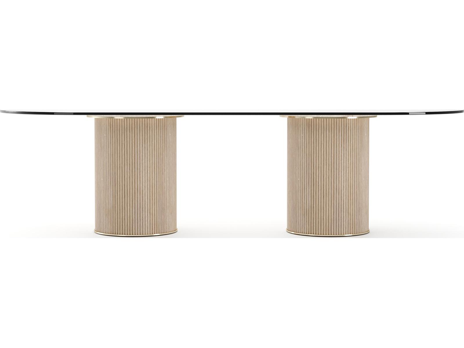 Rhythm Oval Glass Top Dining Table Sun Drenched Oak and Lucent Bronze Metallic