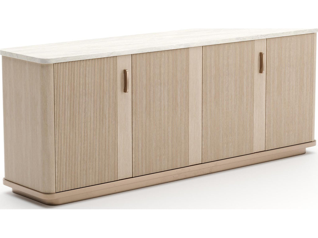 Rhythm 83-Inch Sideboard with Travertine Top and Reeded Oak Doors