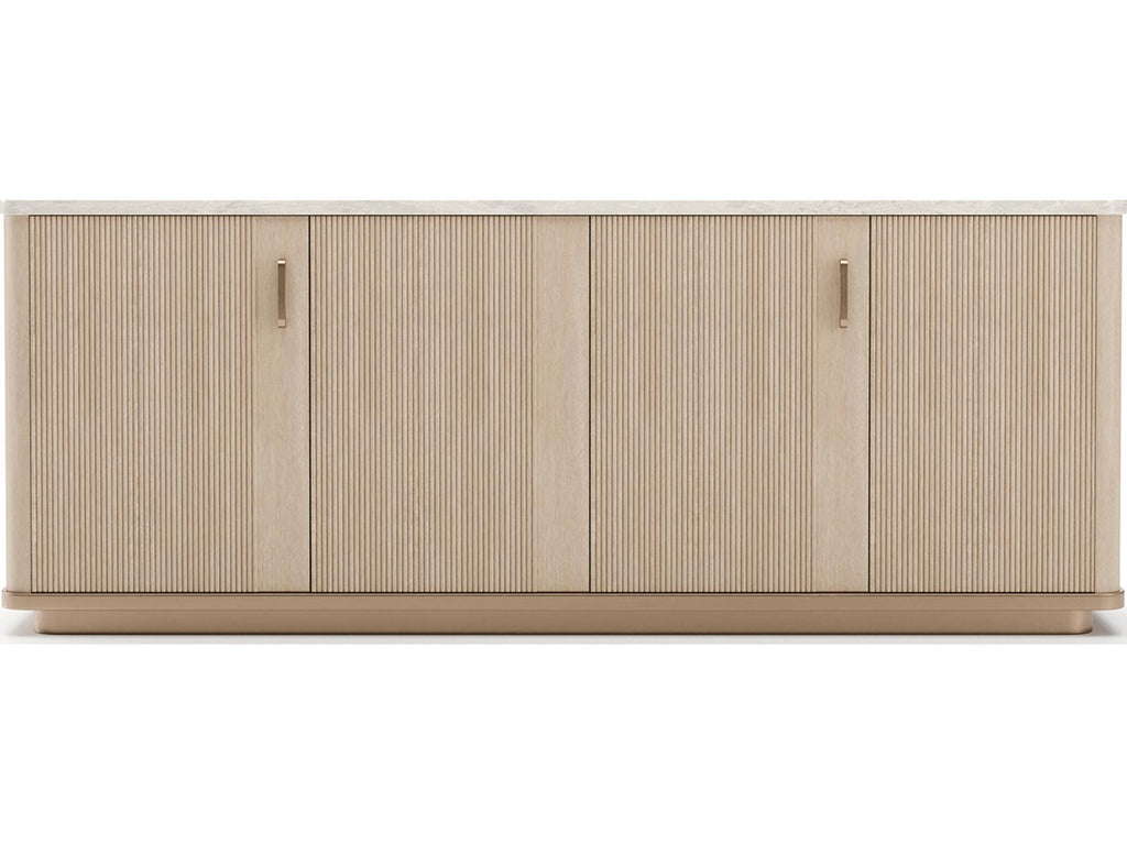 Rhythm 83-Inch Sideboard with Travertine Top and Reeded Oak Doors