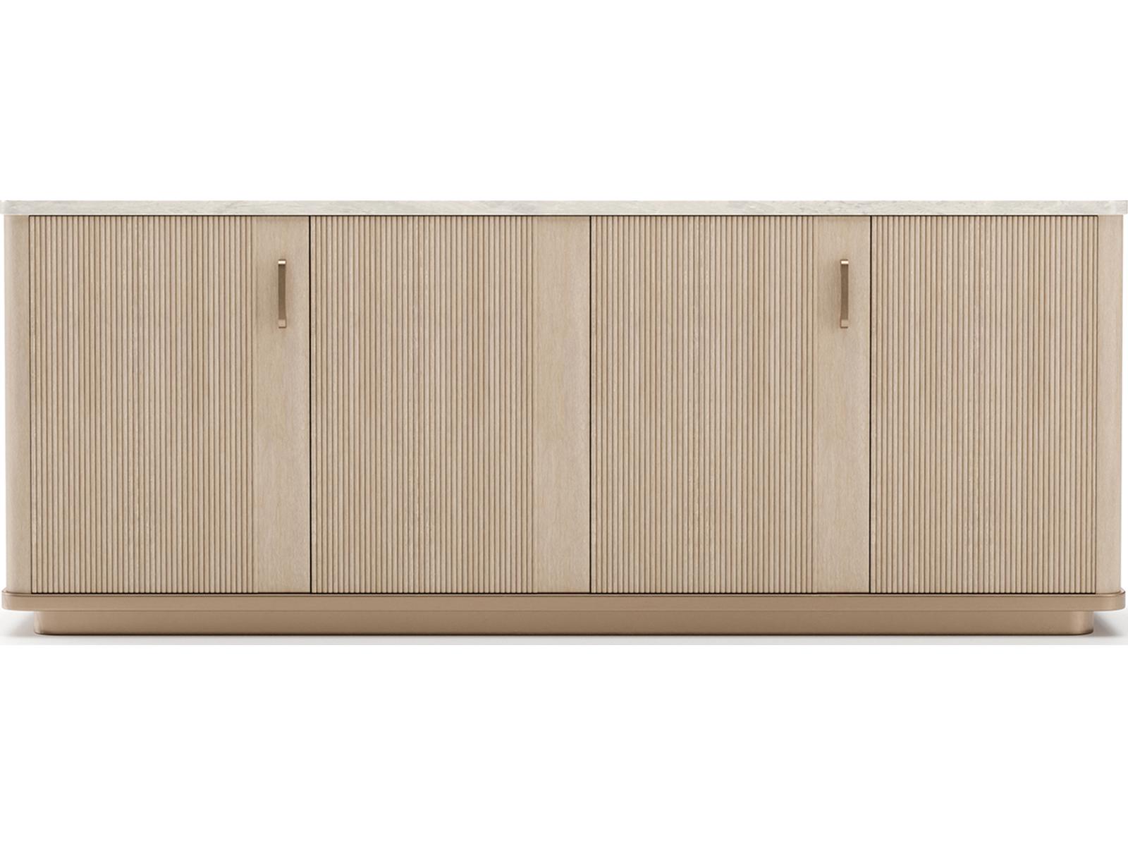 Rhythm 83-Inch Sideboard with Travertine Top and Reeded Oak Doors