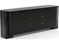 Overlap 86 Inch Sideboard Dark Piano Black with Nero Marquina Stone and Gold Trim