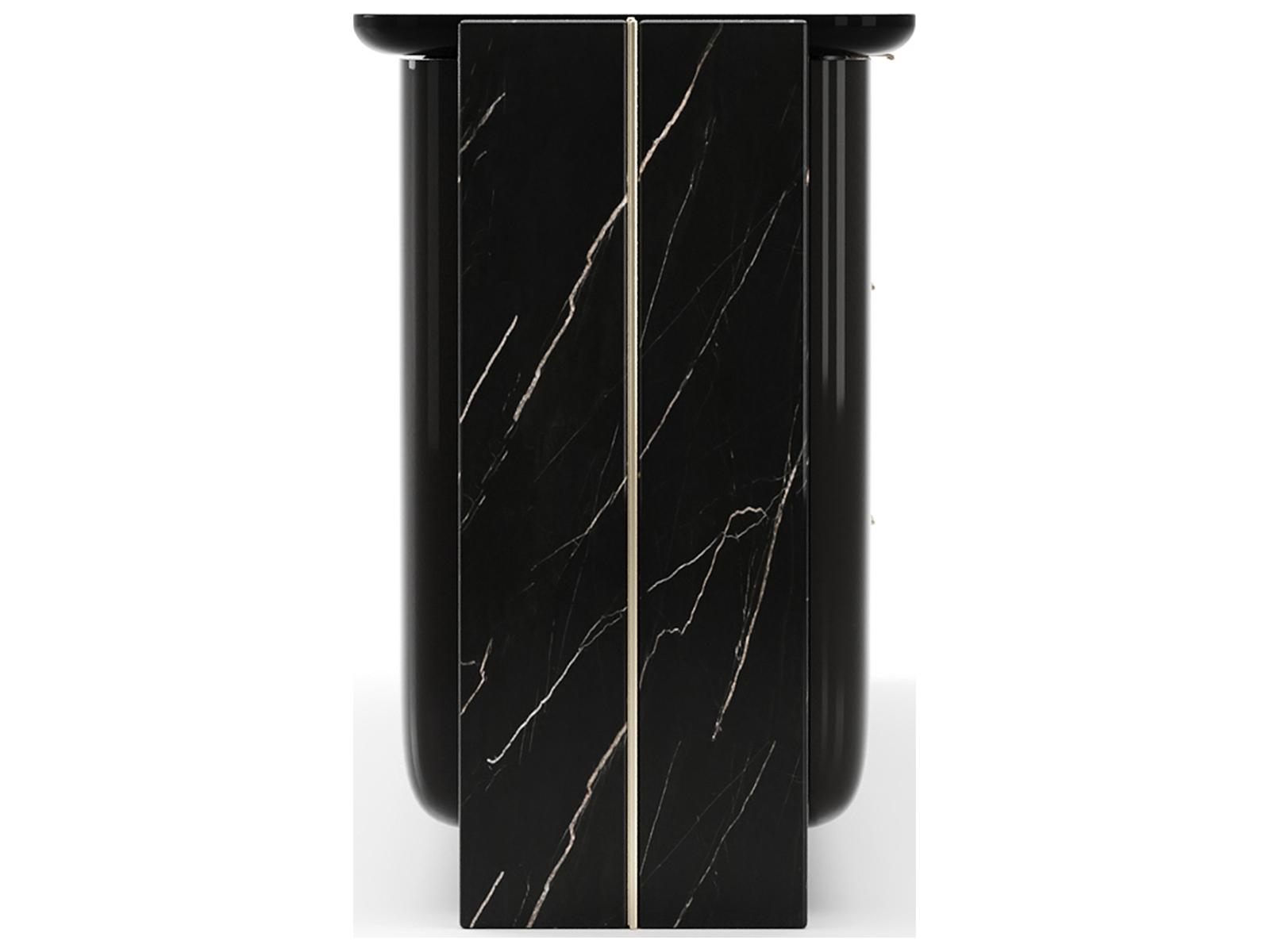 Overlap 86 Inch Sideboard Dark Piano Black with Nero Marquina Stone and Gold Trim