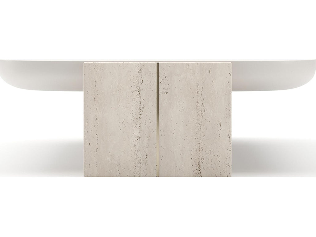 Overlap Rectangle Cocktail Table with Travertine Stone and Latte Finish