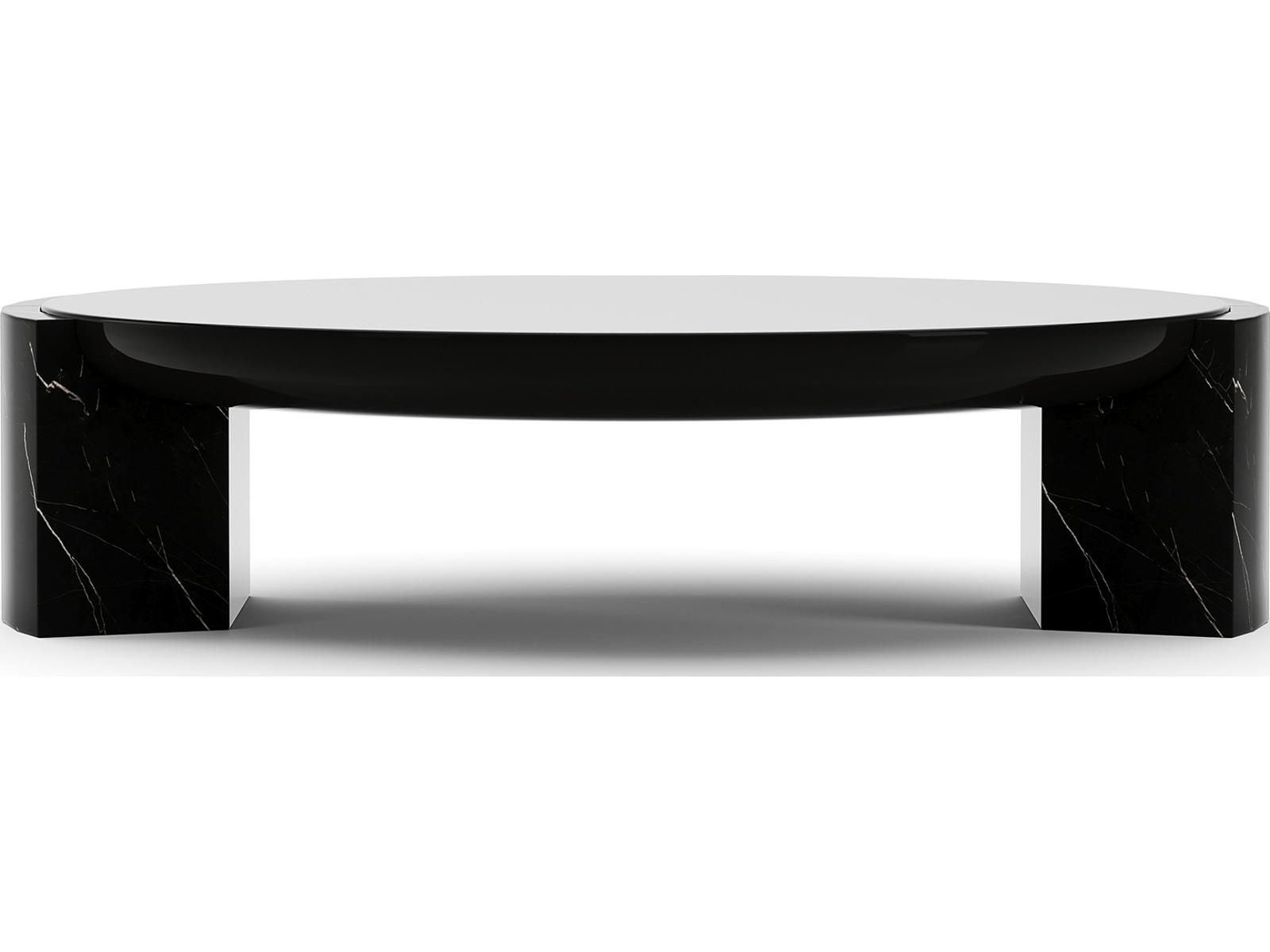 Overlap Round Cocktail Table Dark with Piano Black Top and Nero Marquina Stone