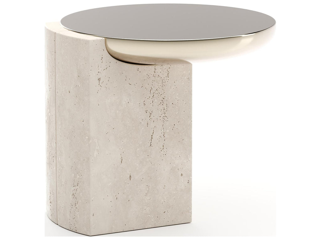 Overlap Round Side Table Light in Whisper of Gold and Travertine