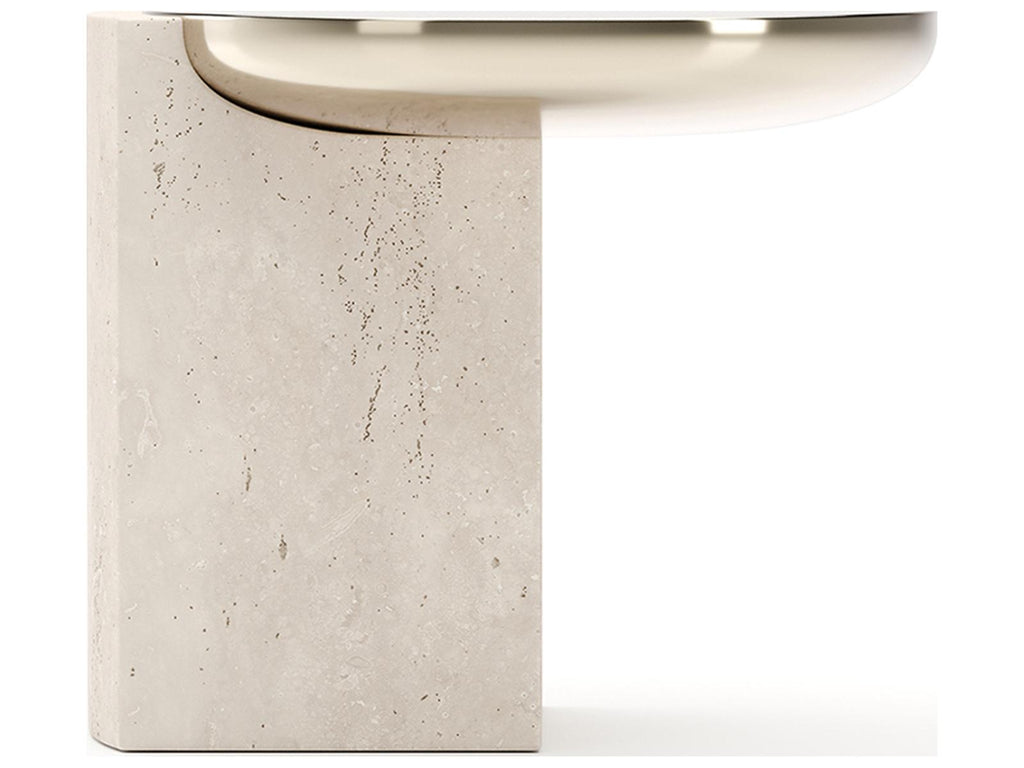 Overlap Round Side Table Light in Whisper of Gold and Travertine