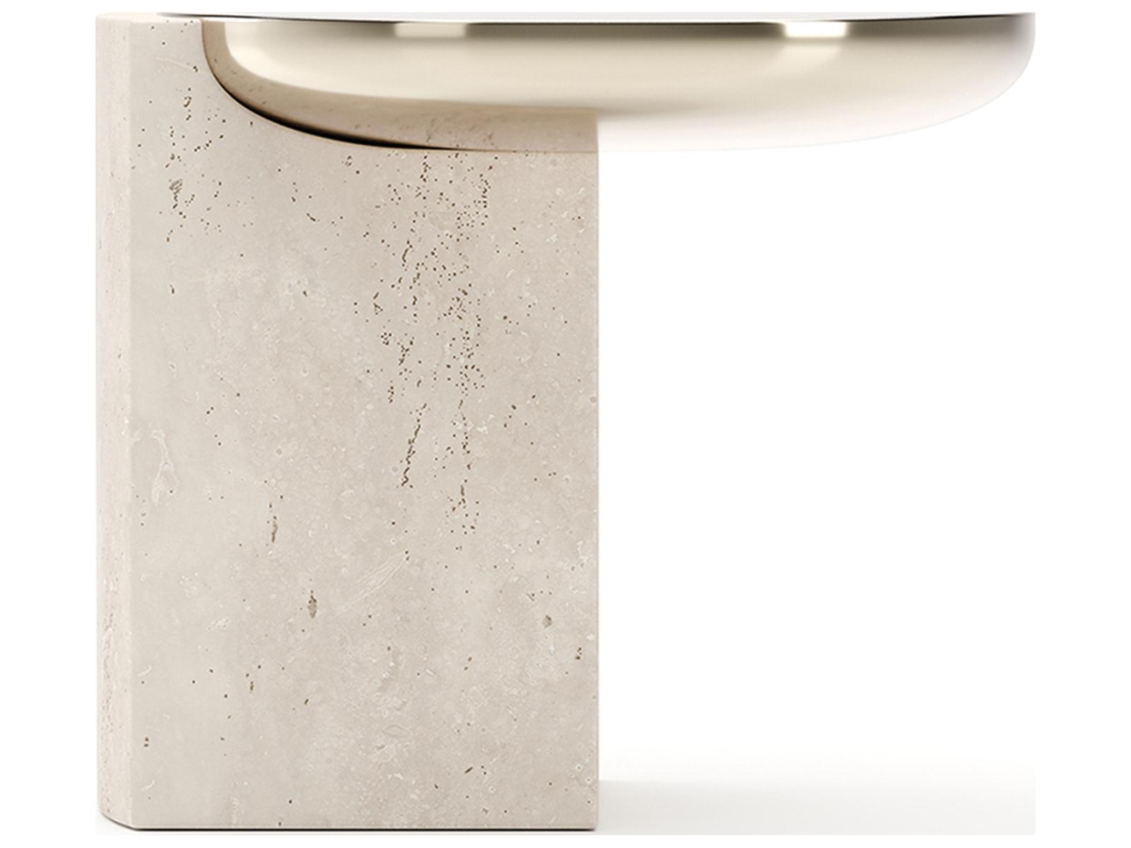 Overlap Round Side Table Light in Whisper of Gold and Travertine