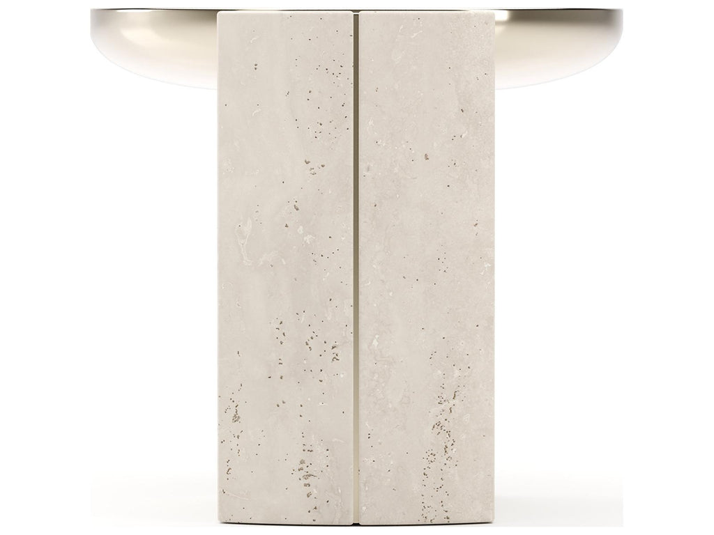 Overlap Round Side Table Light in Whisper of Gold and Travertine