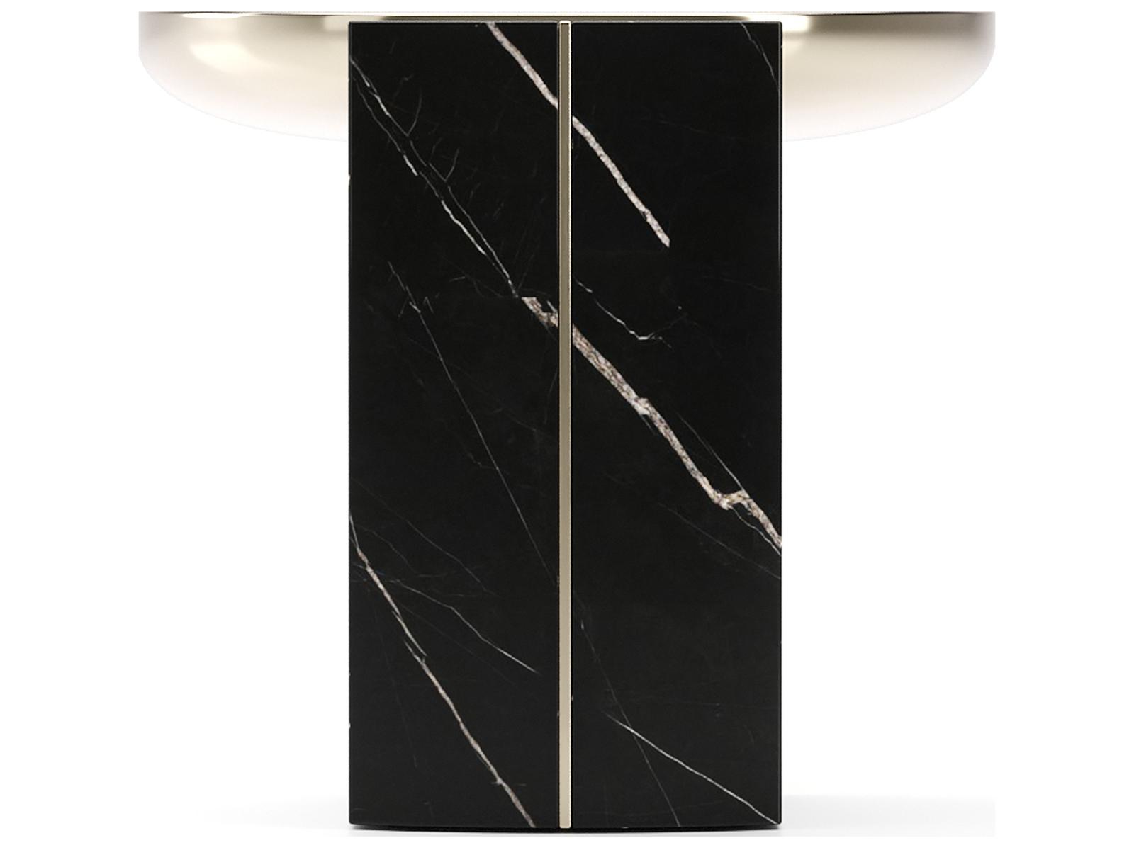 Overlap Round End Table with Nero Marquina Stone Base and Whisper of Gold Top