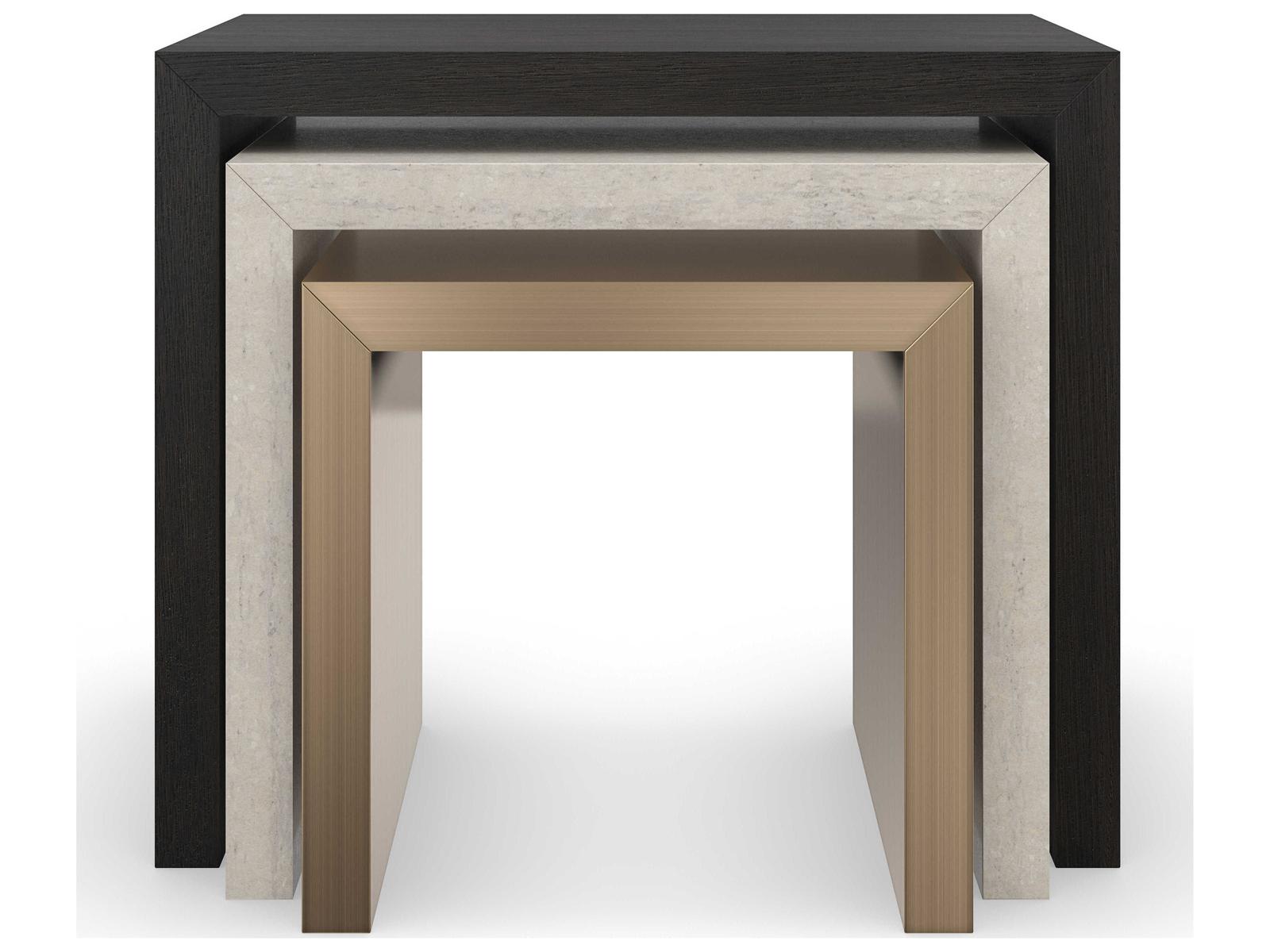 Modern Principles Contrast Nesting Tables in Cinder Creme Travertine and Lucent Bronze
