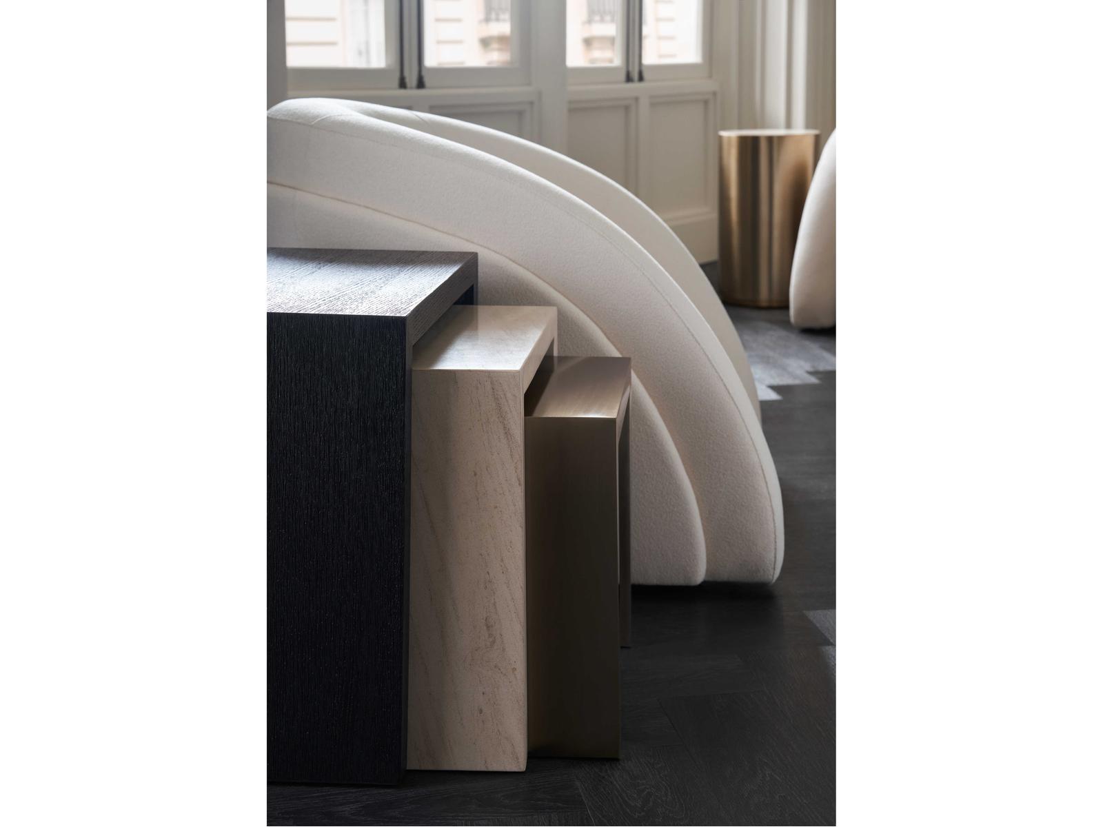 Modern Principles Contrast Nesting Tables in Cinder Creme Travertine and Lucent Bronze