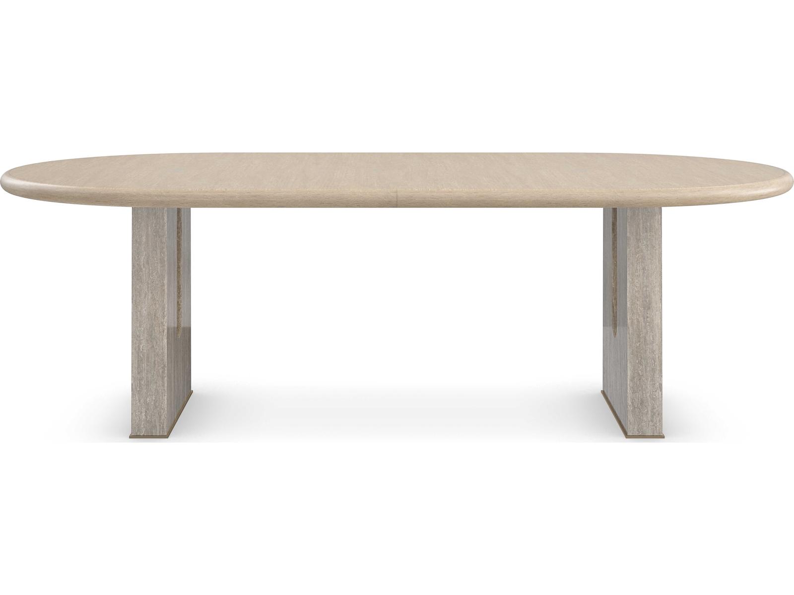 Emphasis 94-Inch Oval Extension Dining Table in Sun Drenched Oak and Silver Travertine