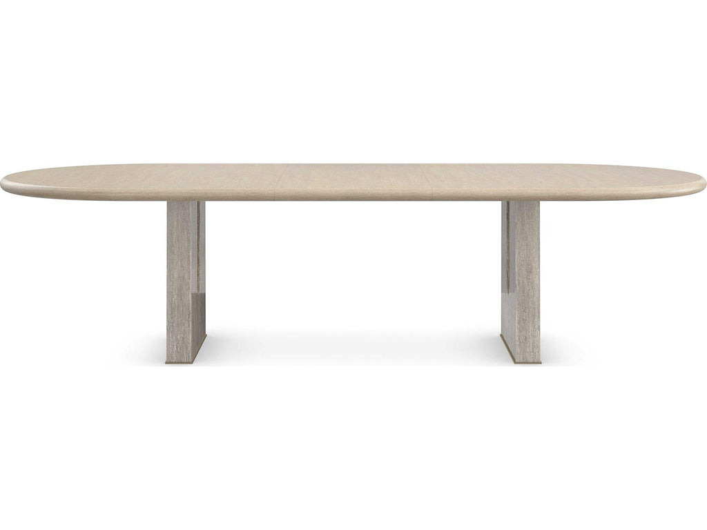Emphasis 94-Inch Oval Extension Dining Table in Sun Drenched Oak and Silver Travertine