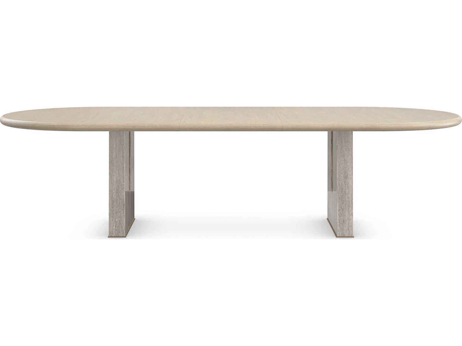 Emphasis 94-Inch Oval Extension Dining Table in Sun Drenched Oak and Silver Travertine