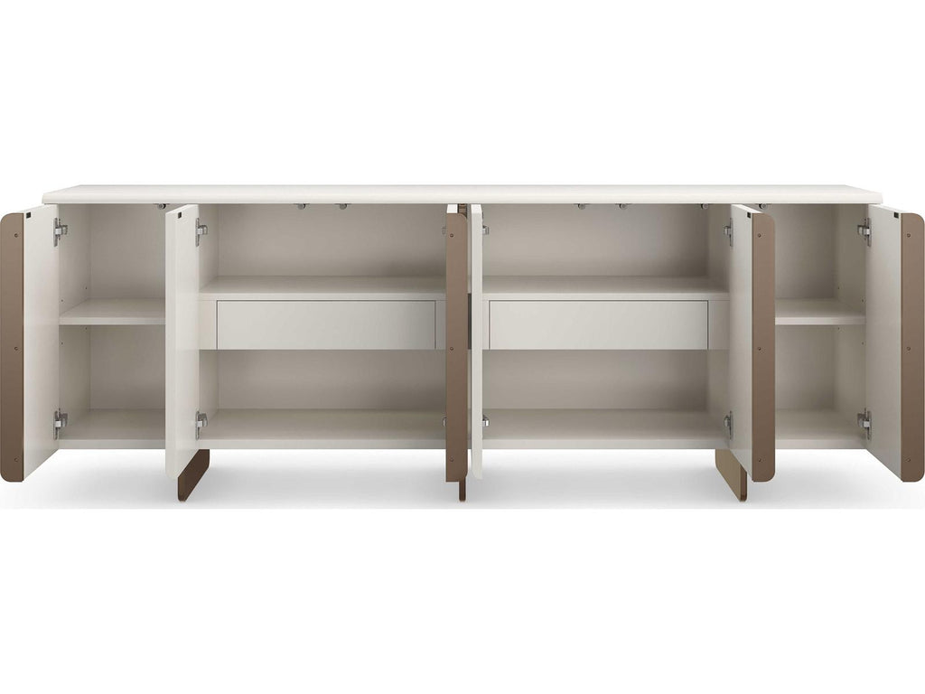 Modern Principles Emphasis Credenza in Almost White and Textured Adobe