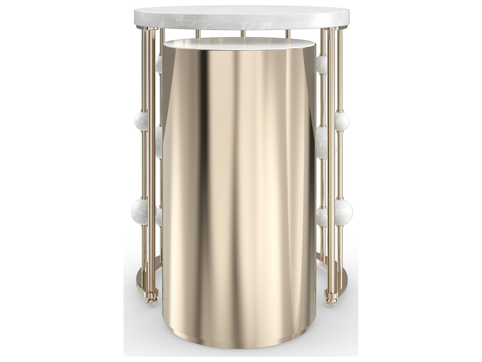Orbit Round Nesting Accent Table Set in White Rhino Marble and Whisper of Gold