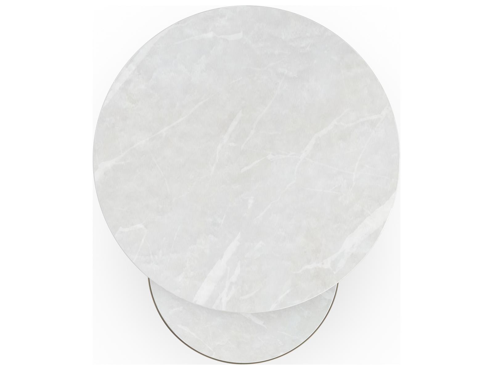 Orbit Round Nesting Accent Table Set in White Rhino Marble and Whisper of Gold