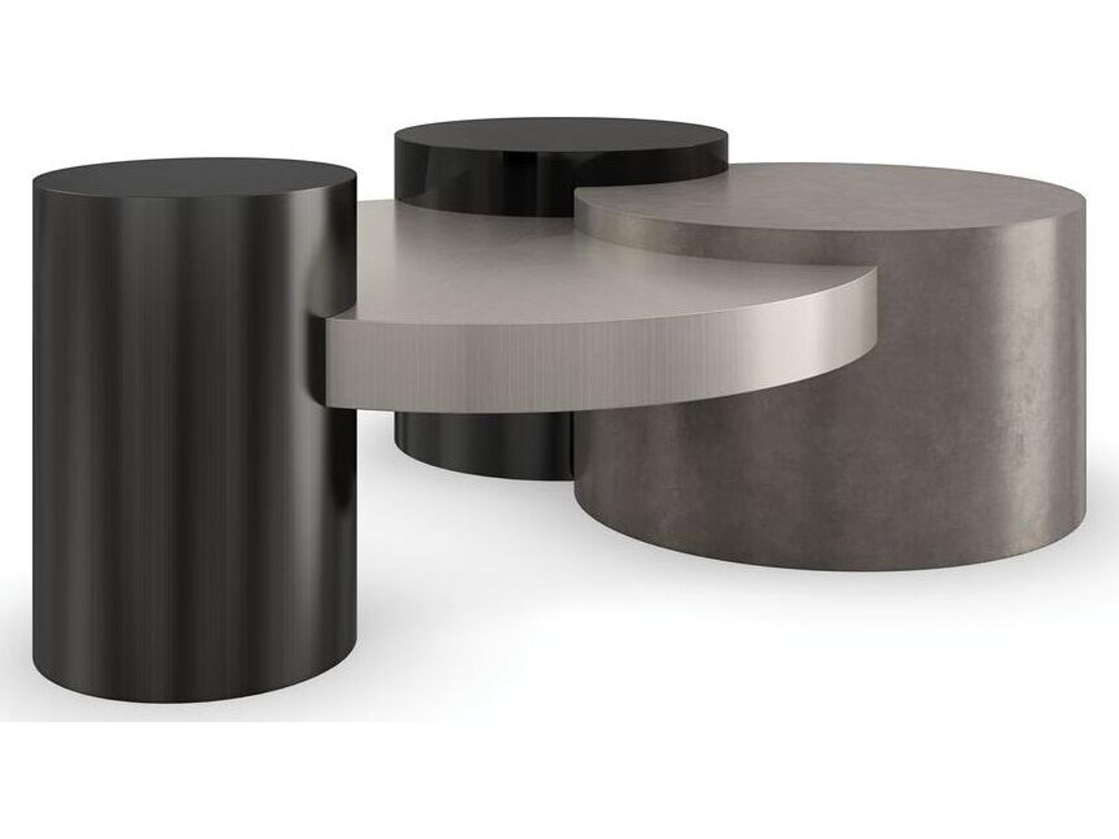 Constellation Round Coffee Table with Starburst Paldao Veneer and Mixed Metals