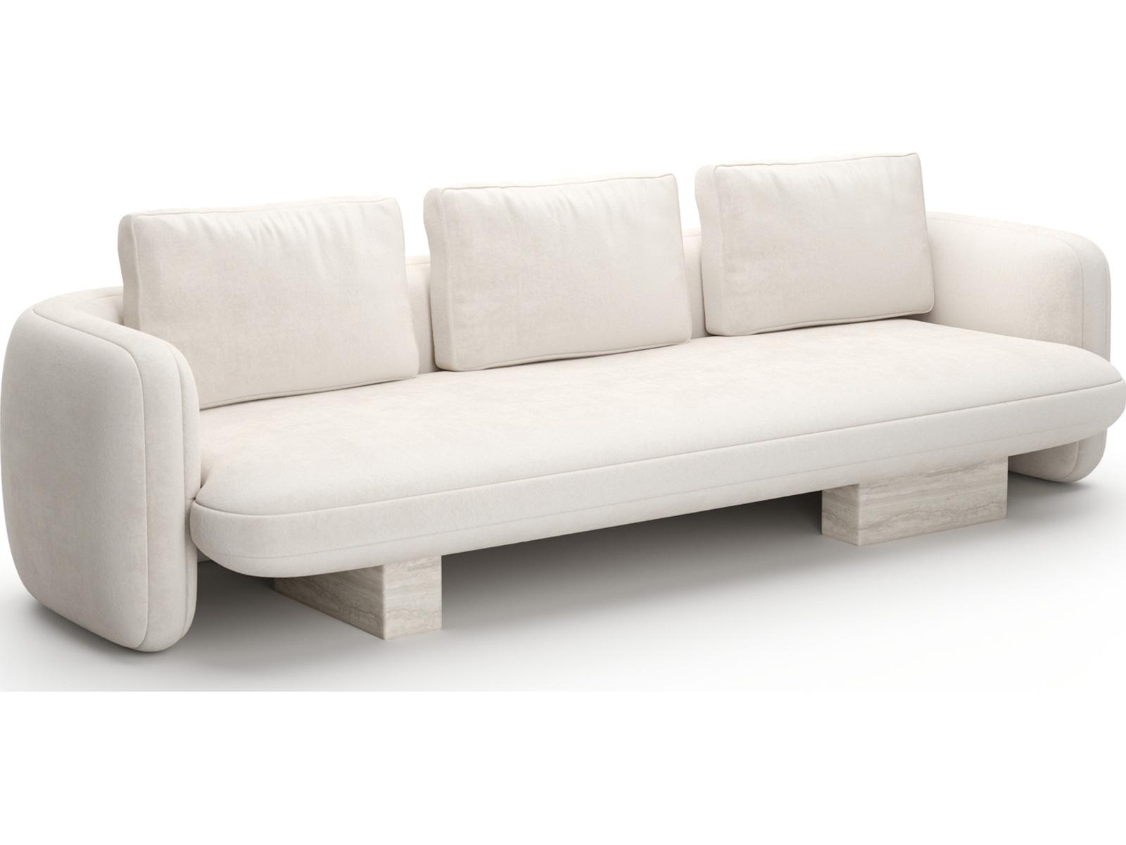 Overlap 3-Seat Sofa Ecru Linen with Travertine Base