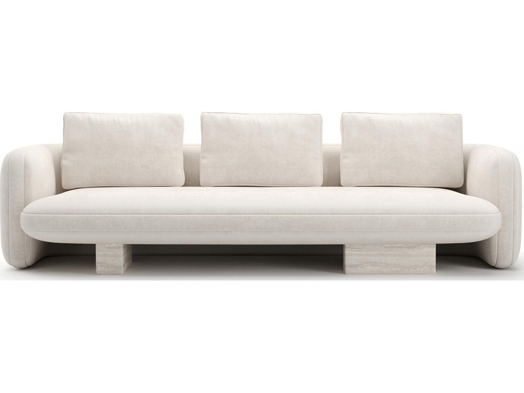 Overlap 3-Seat Sofa Ecru Linen with Travertine Base