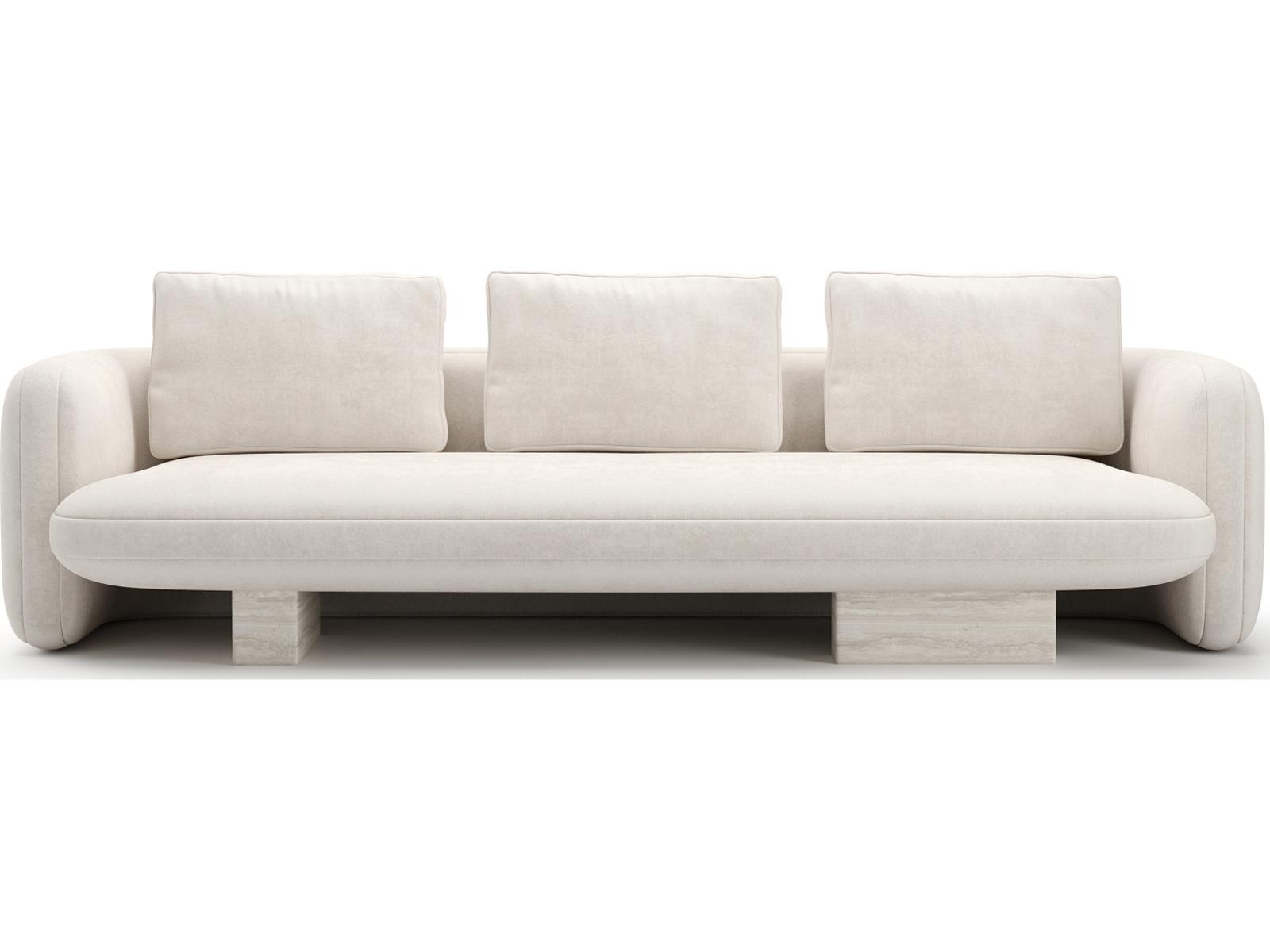 Overlap 3-Seat Sofa Ecru Linen with Travertine Base