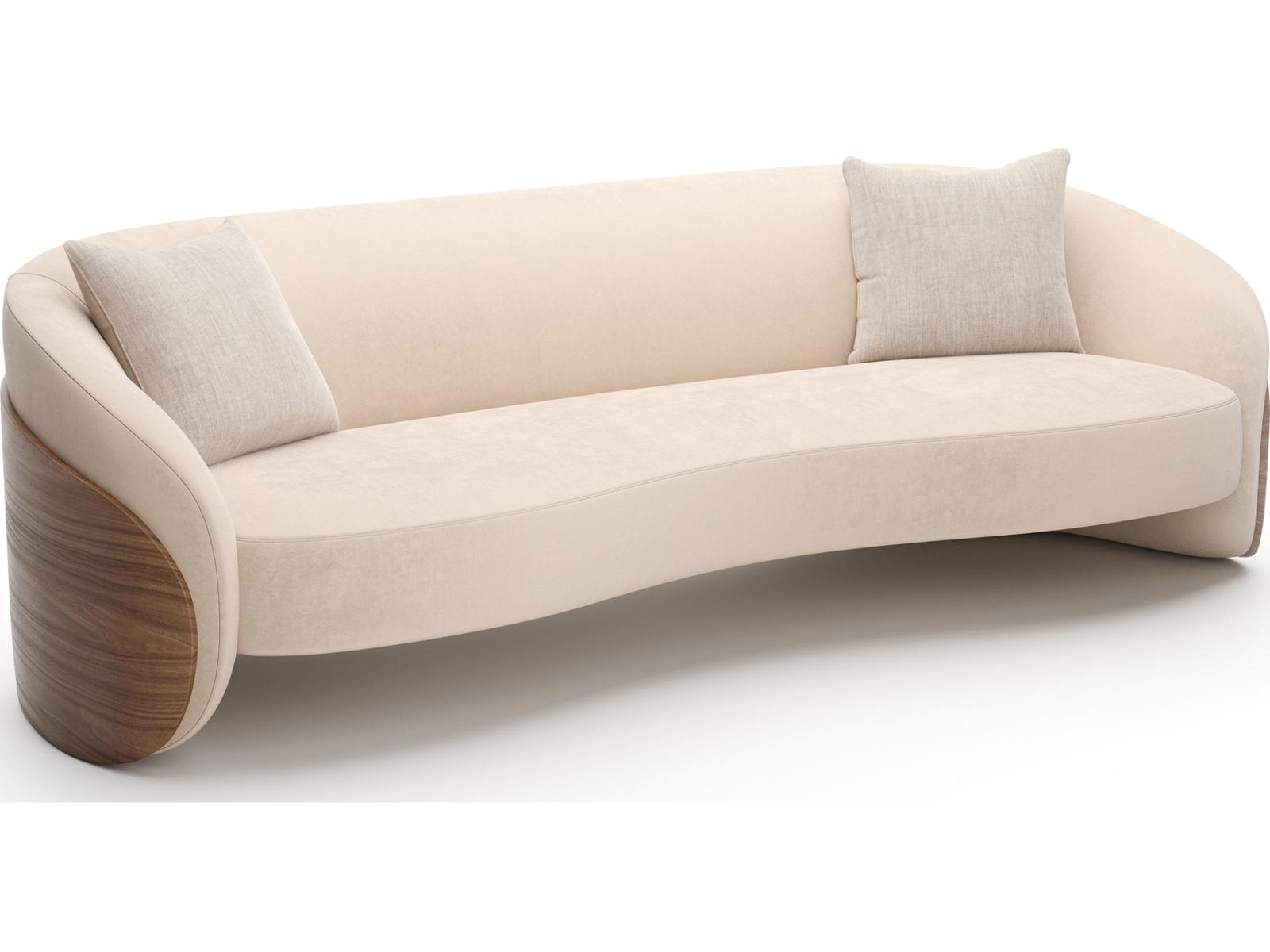 Fleur Wood Back 3-Seat Faux Mohair Sofa in Porcini