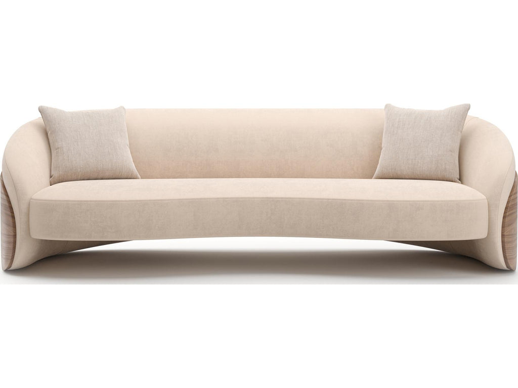 Fleur Wood Back 3-Seat Faux Mohair Sofa in Porcini