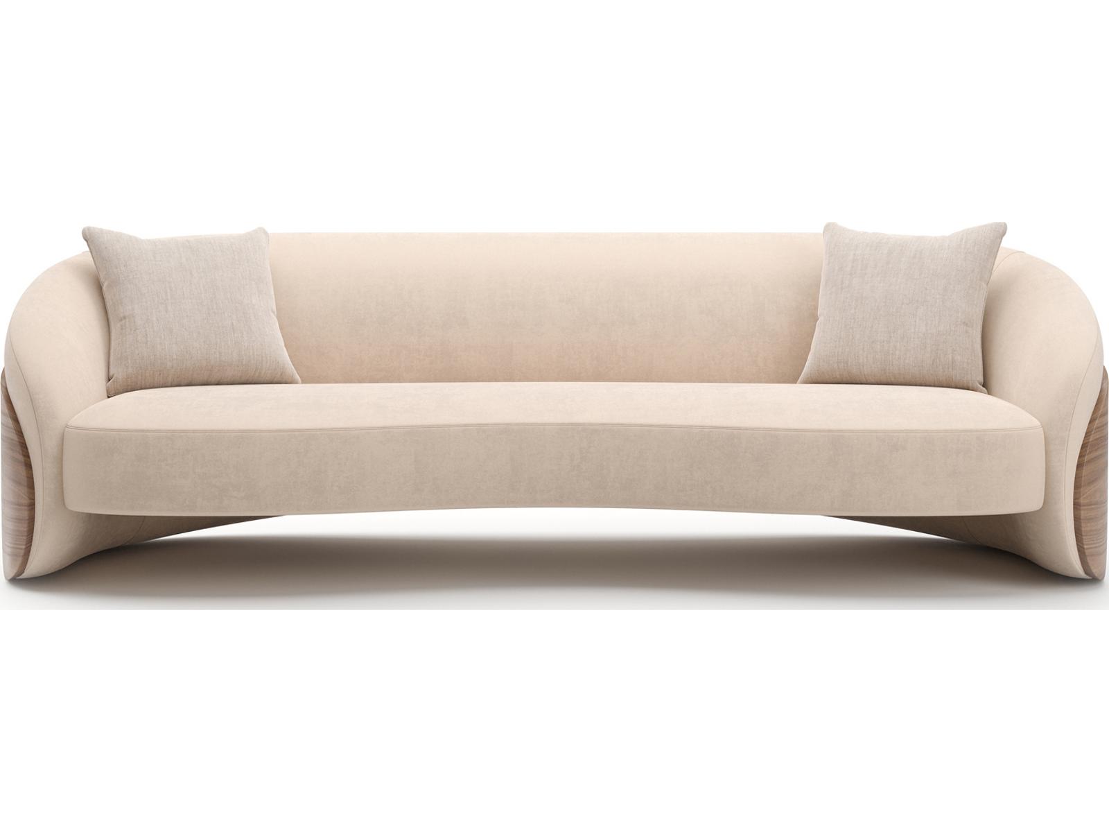 Fleur Wood Back 3-Seat Faux Mohair Sofa in Porcini