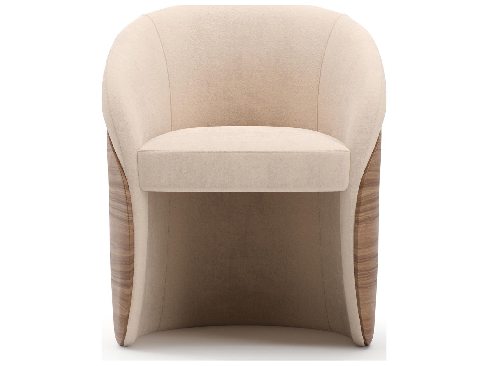 Fleur Upholstered Dining Armchair in Porcini with Ivory Faux Mohair