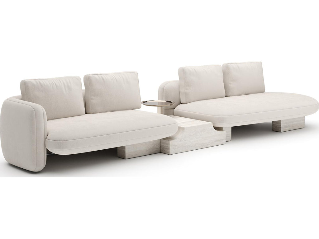 Overlap 3-Piece Modular Linen Sectional in Ecru with Travertine Base