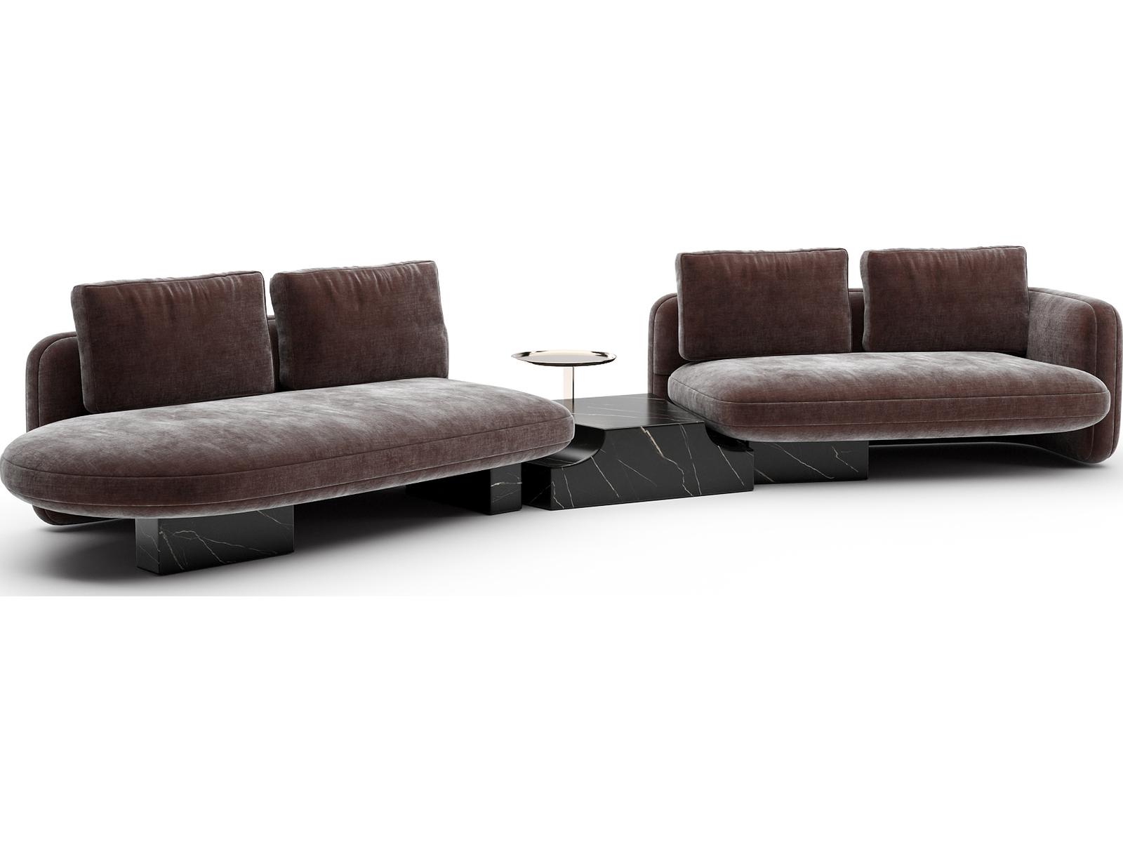 Overlap 3-Piece Left Bumper Sectional Polyester Velvet Sofa in Dark Taupe