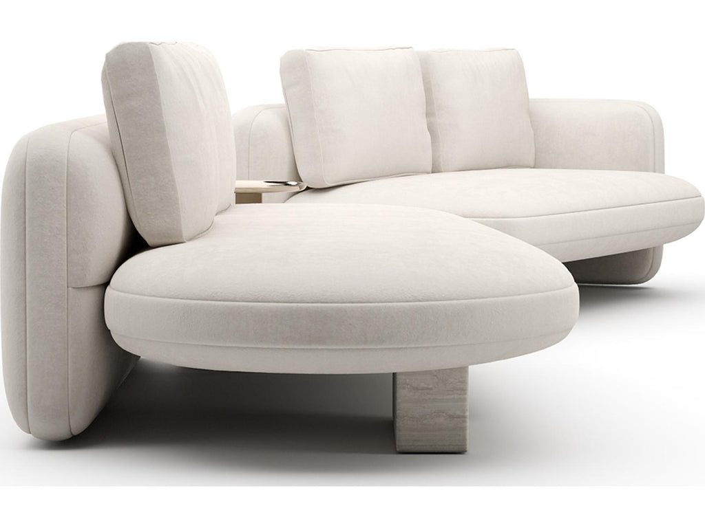 Overlap 3-Piece Left Bumper Sectional Sofa in Ecru Fabric with Whisper of Gold
