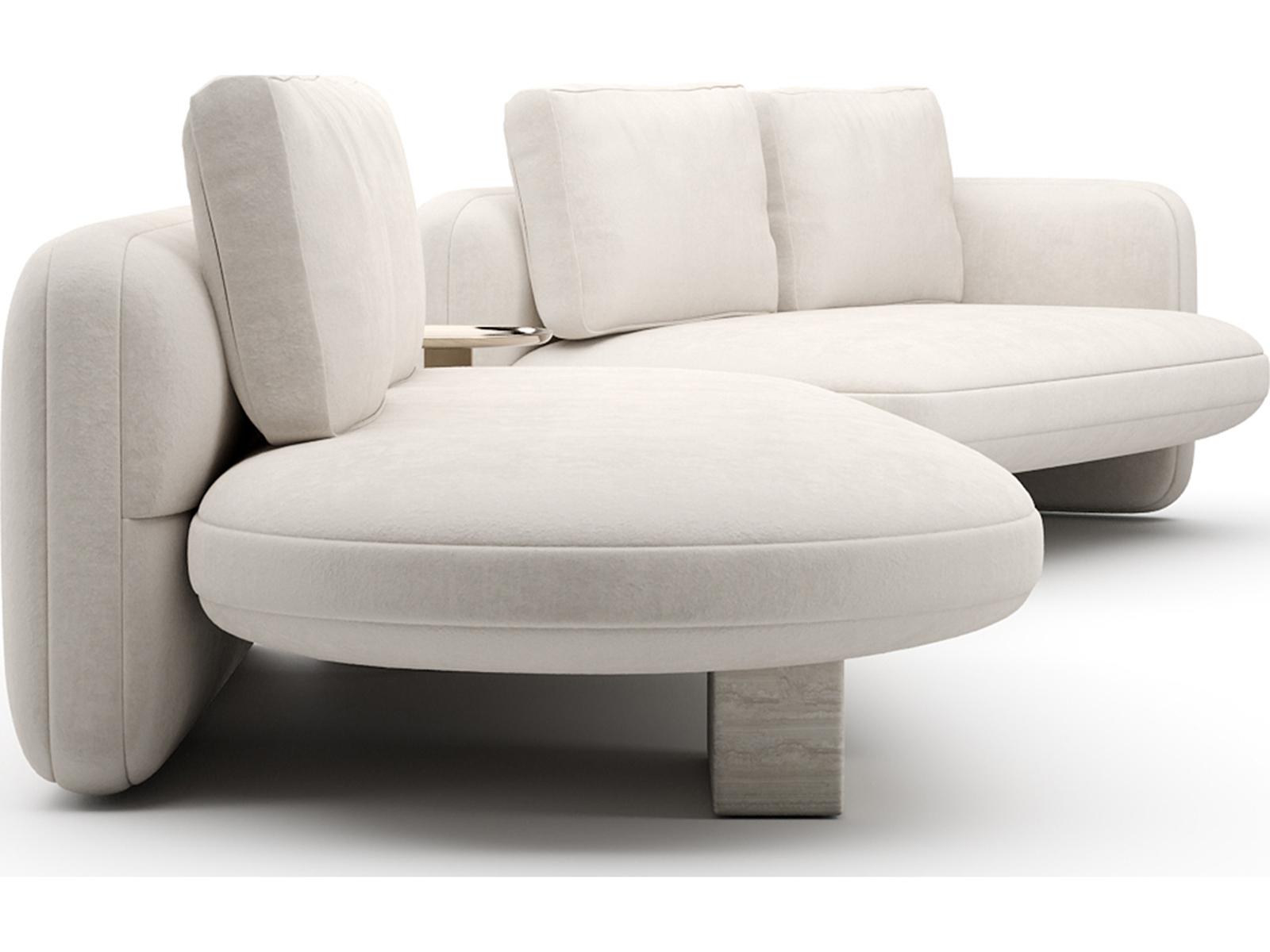 Overlap 3-Piece Left Bumper Sectional Sofa in Ecru Fabric with Whisper of Gold
