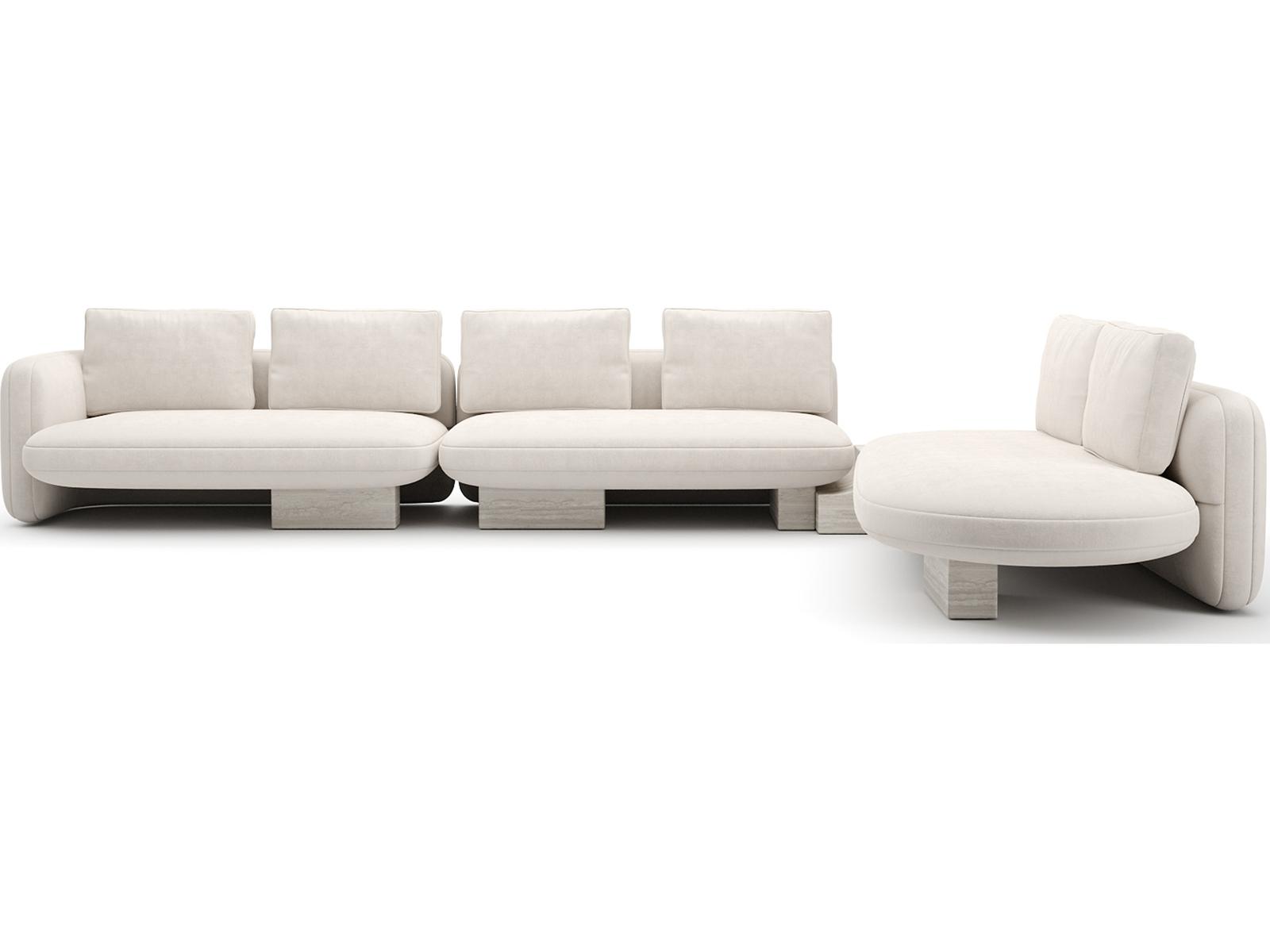 Overlap 4-Piece Modular Fabric Sectional in Ecru with Whisper of Gold Finish