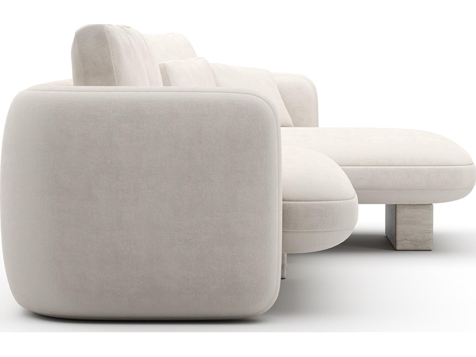 Overlap 2-Piece Ecru Linen Right Chaise Sectional Sofa with Travertine Base