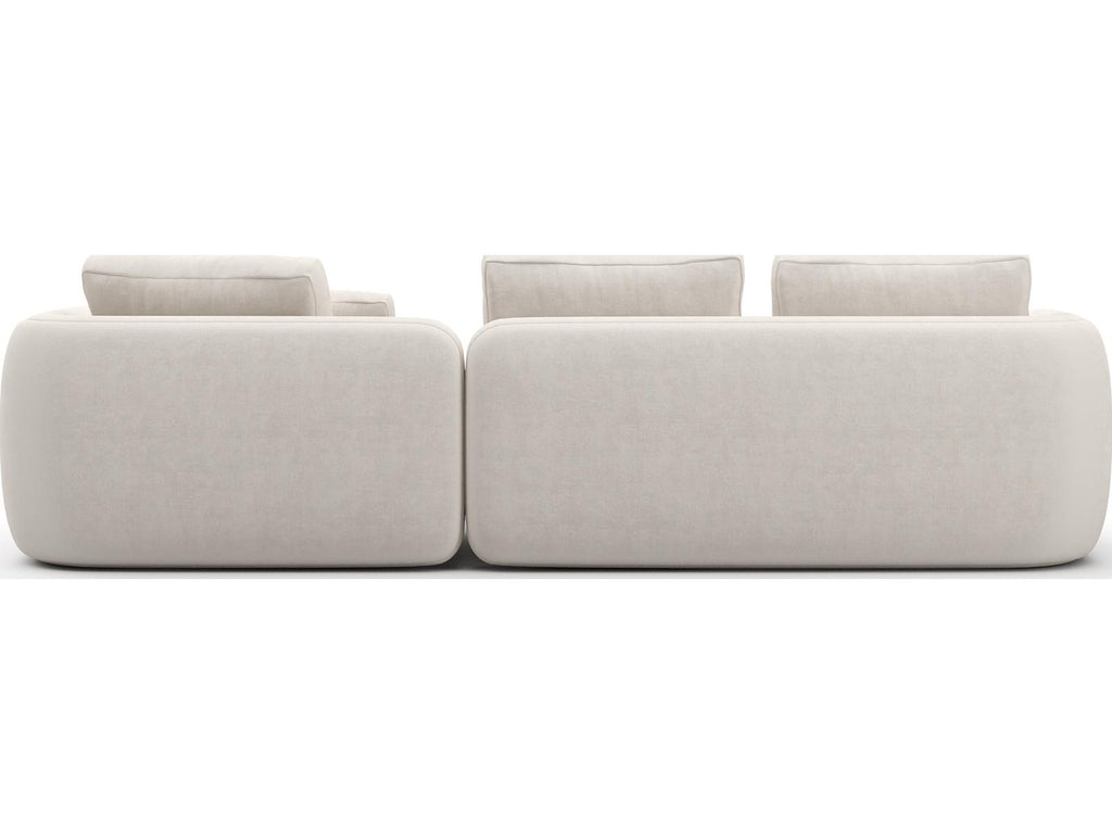 Overlap 2-Piece Ecru Linen Right Chaise Sectional Sofa with Travertine Base