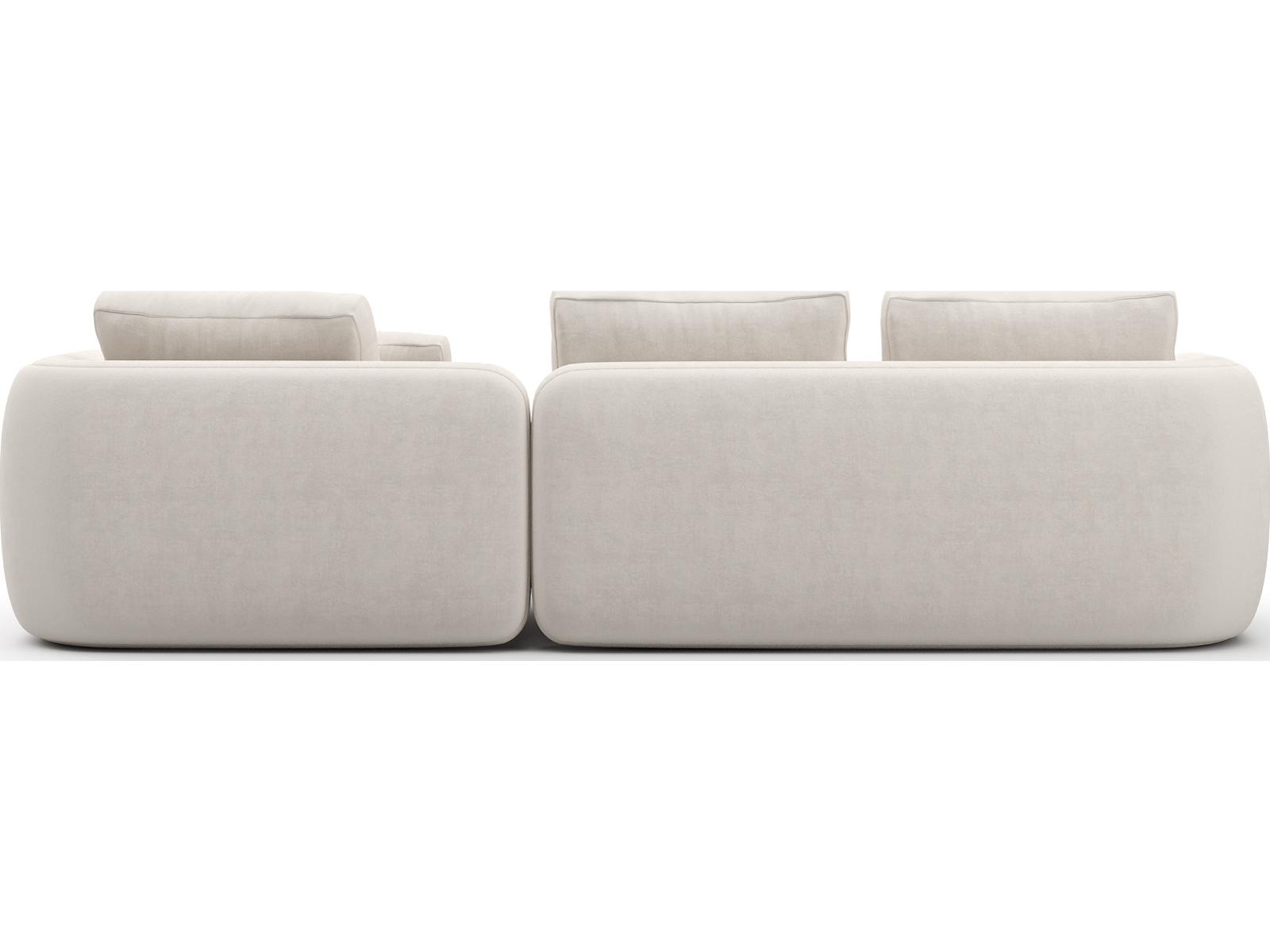 Overlap 2-Piece Ecru Linen Right Chaise Sectional Sofa with Travertine Base