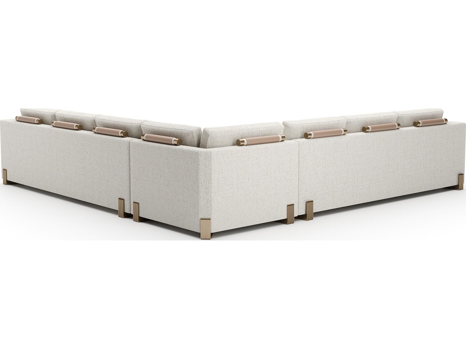 Counter Balance Large Modular Sectional Sofa in Oatmeal Melange with Brushed Gold Legs