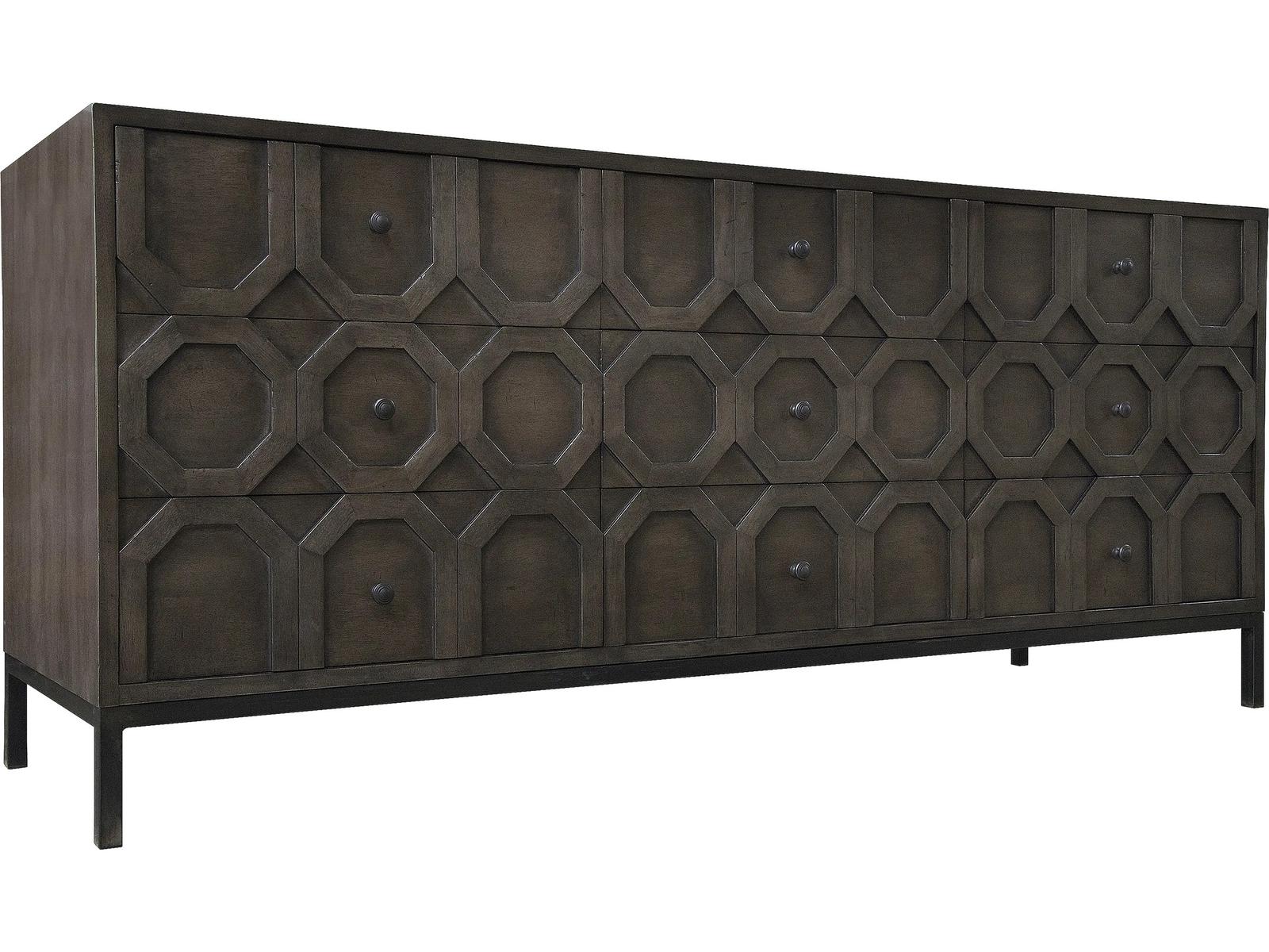 Hadley 74-Inch Walnut Wood Sideboard with Steel Base and 9 Drawers