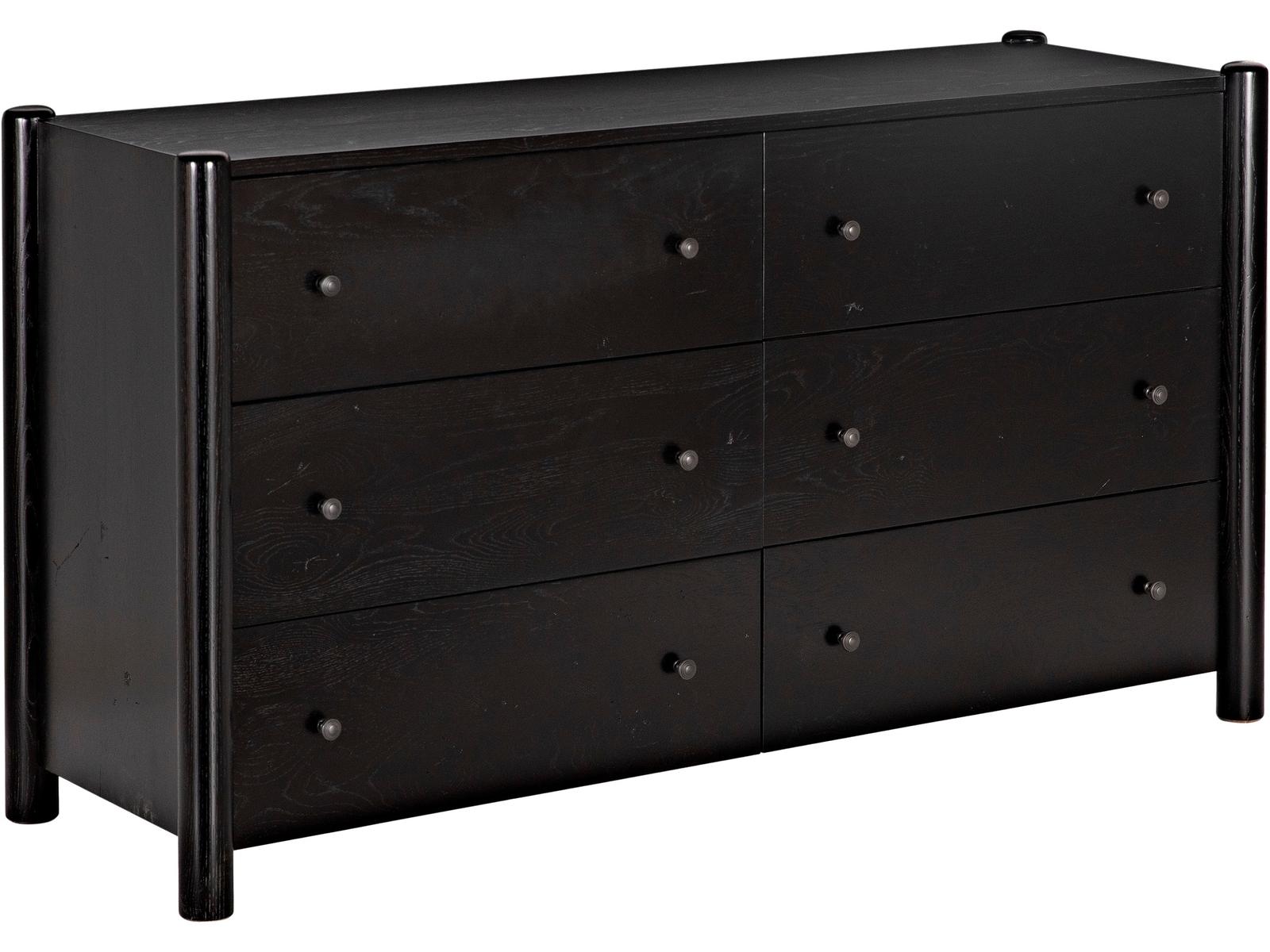 Vail 6-Drawer Oak Wood Dresser in Black
