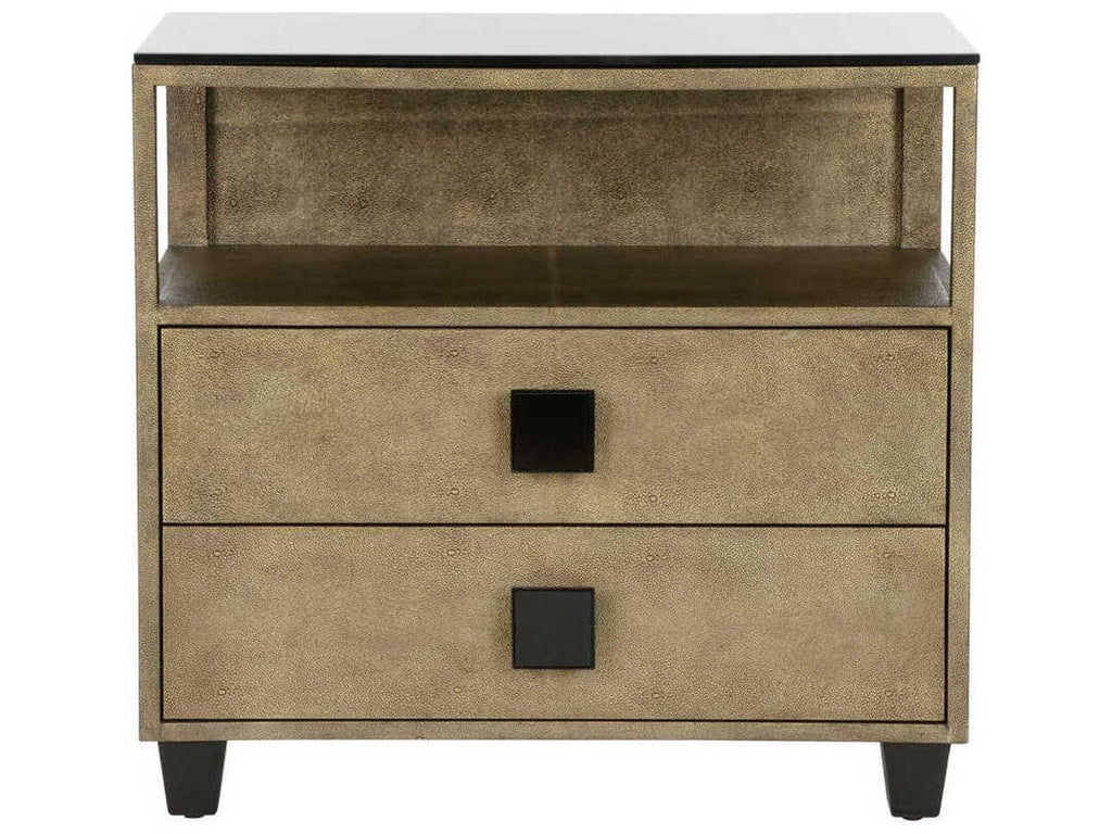 Pendry 2-Drawer Nightstand in Antique Gold and Black Shagreen