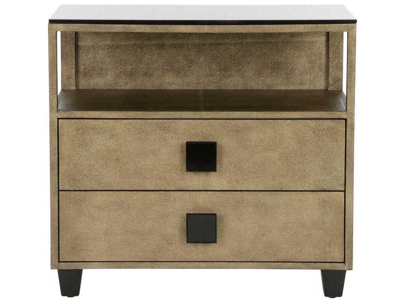 Pendry 2-Drawer Nightstand in Antique Gold and Black Shagreen