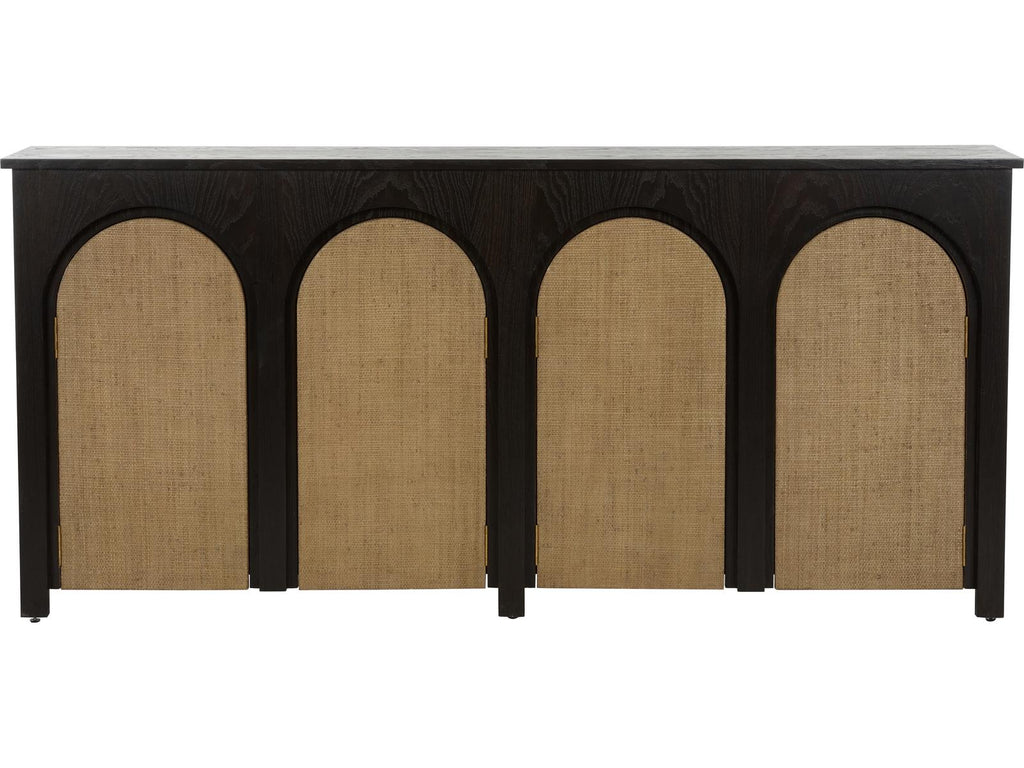 Wrightsbury Rectangle Console Table in Black Wood and Grasscloth