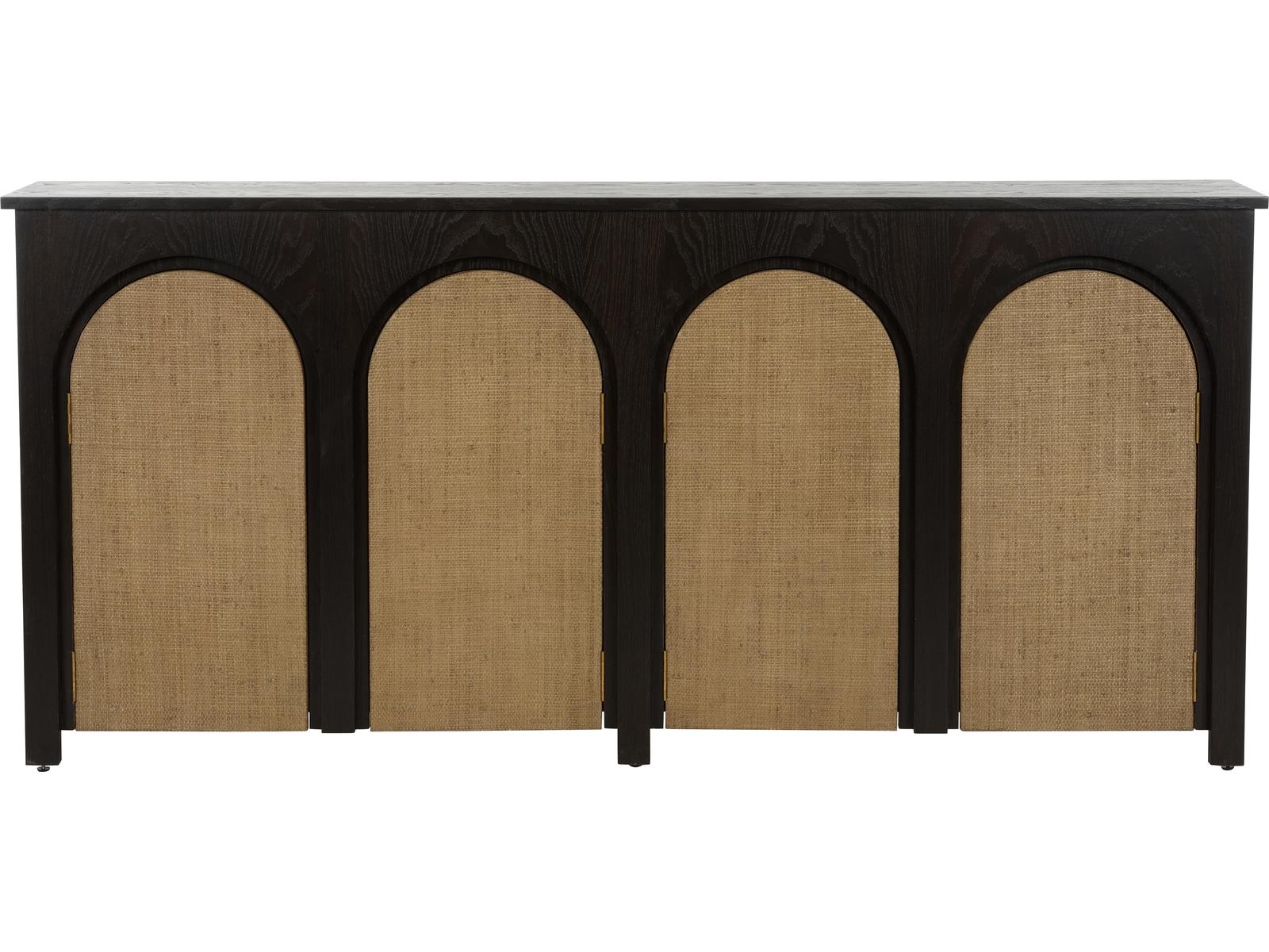 Wrightsbury Rectangle Console Table in Black Wood and Grasscloth