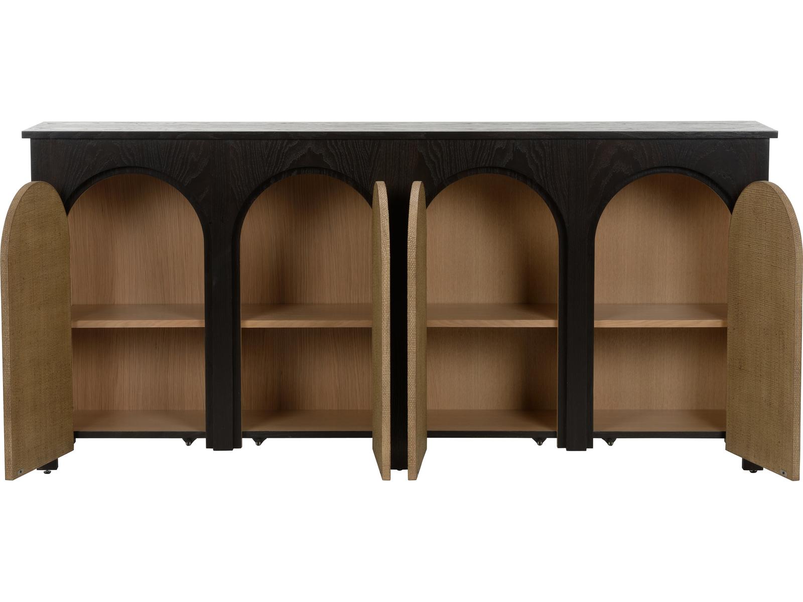 Wrightsbury Rectangle Console Table in Black Wood and Grasscloth
