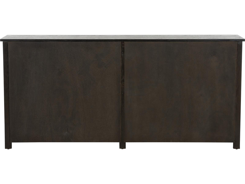 Wrightsbury Rectangle Console Table in Black Wood and Grasscloth